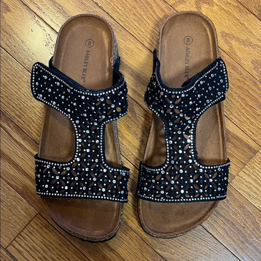Black Rhinestone Sandals - Picture 2 of 4
